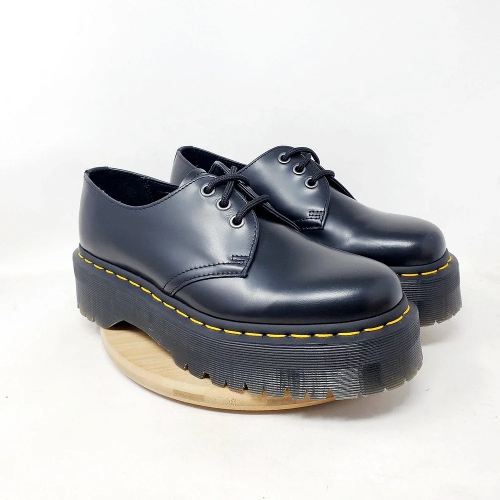Dr Martens 1461 Quad Shoes Women 8 Black Platform Oxford Punk Goth Creeper 25567
